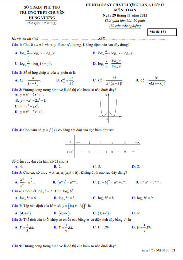 de khao sat lan 1 lop 12 mon toan nam 2023 2024 truong thpt chuyen hung vuong phu tho d