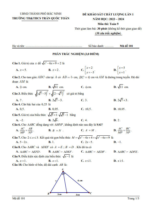 de khao sat lan 1 lop 9 mon toan nam 2023 2024 truong tran quoc toan bac ninh d