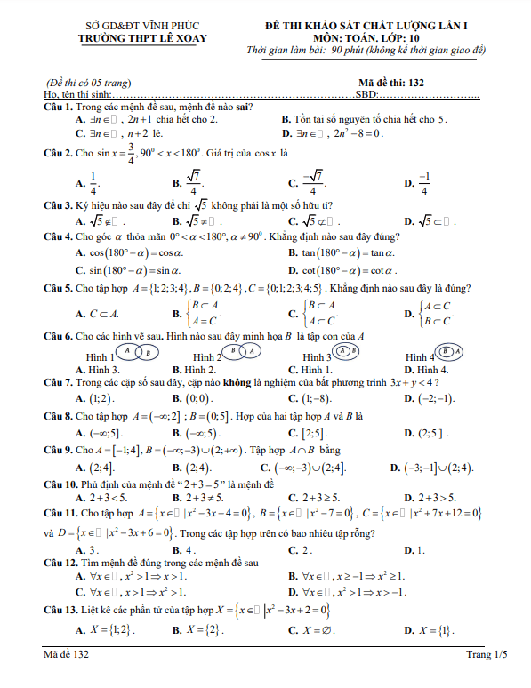 de khao sat lop 10 mon toan lan 1 nam 2022 2023 truong thpt le xoay vinh phuc d