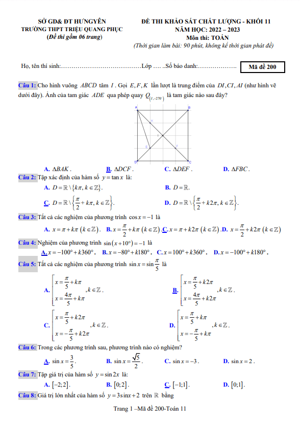 de khao sat lop 11 mon toan nam 2022 2023 truong thpt trieu quang phuc hung yen d