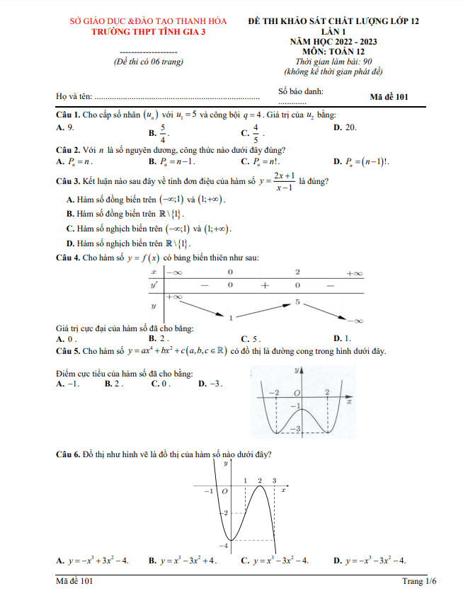 de khao sat lop 12 mon toan lan 1 nam 2022 2023 truong tinh gia 3 thanh hoa d
