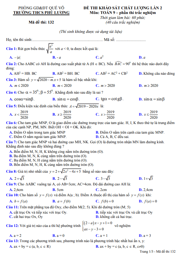 de khao sat lop 9 mon toan lan 2 nam 2020 2021 truong thcs phu luong bac ninh d