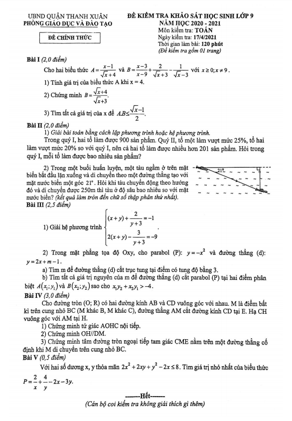 de khao sat lop 9 mon toan nam 2020 2021 phong gd dt thanh xuan ha noi d