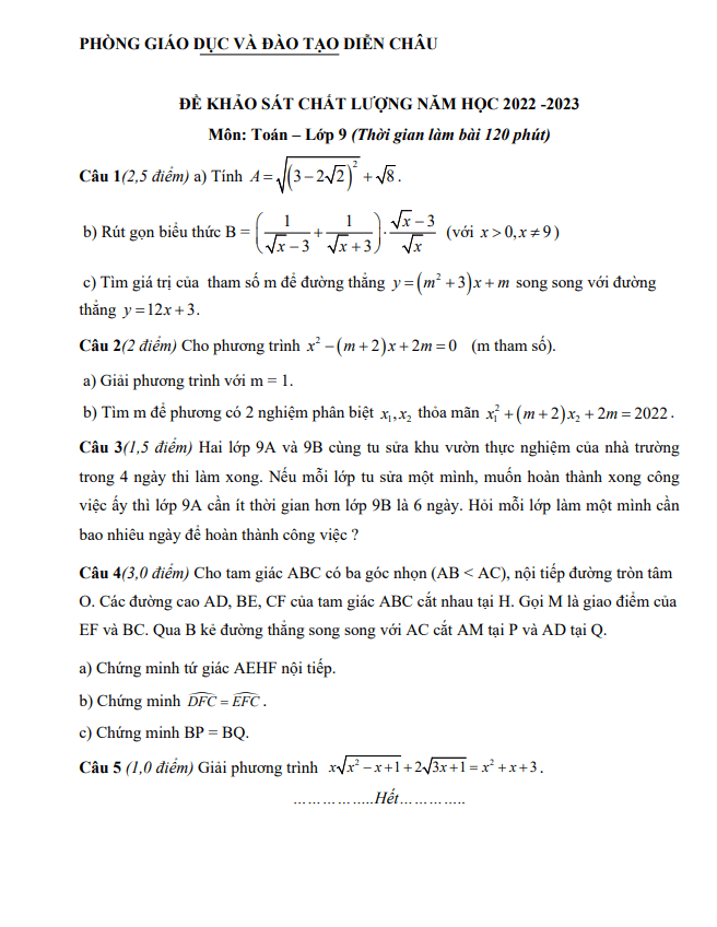 de khao sat lop 9 mon toan nam 2022 2023 phong gd dt dien chau nghe an d
