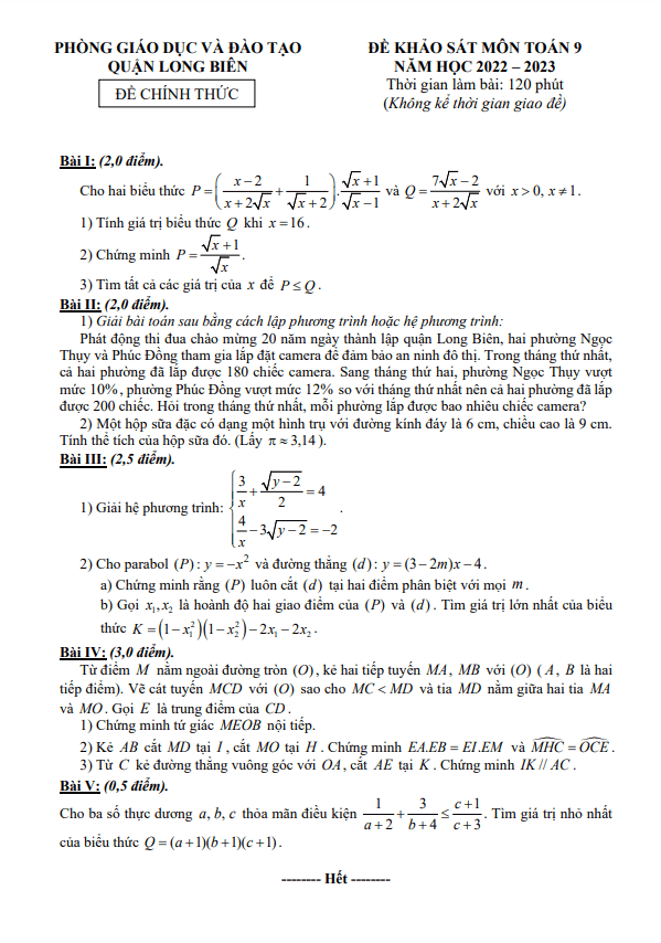 de khao sat lop 9 mon toan nam 2022 2023 phong gd dt long bien ha noi d