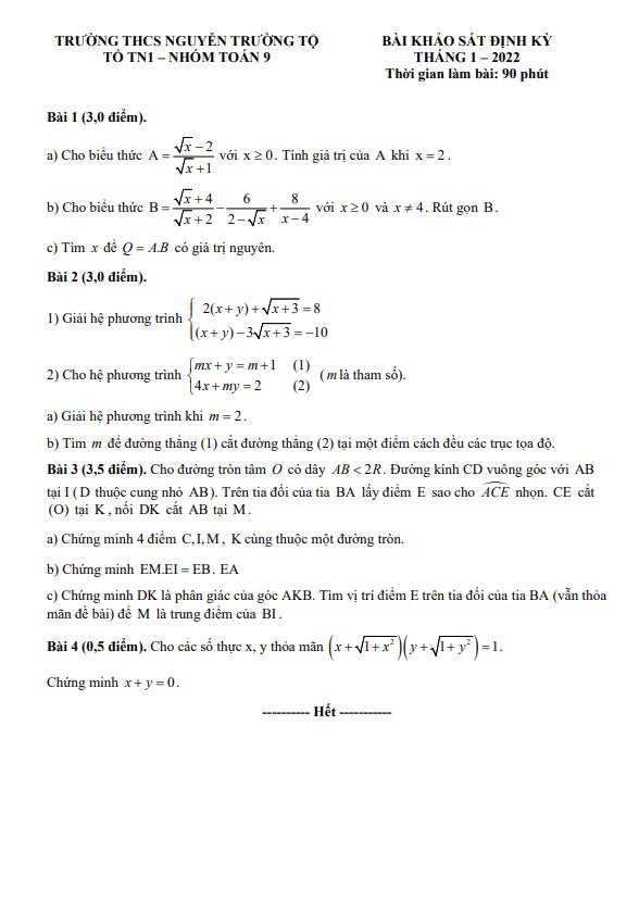 de khao sat lop 9 mon toan thang 1 nam 2022 truong thcs nguyen truong to ha noi d