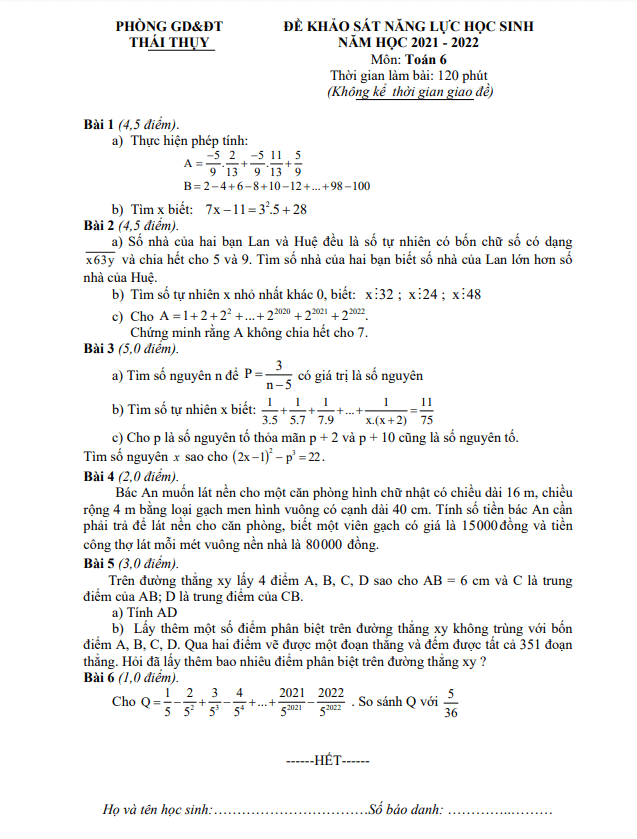 Đề khảo sát năng lực lớp 6 môn Toán năm 2021 2022 phòng GD ĐT Thái Thụy Thái Bình 2 de khao sat nang luc lop 6 mon toan nam 2021 2022 phong gd dt thai thuy thai binh d
