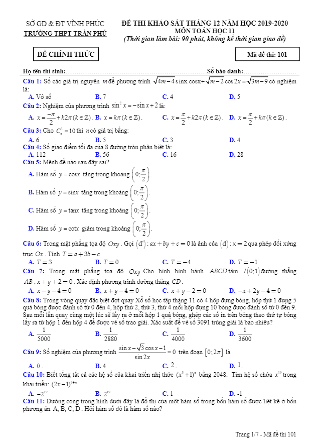 de khao sat thang 12 2019 lop 11 mon toan truong thpt tran phu vinh phuc d