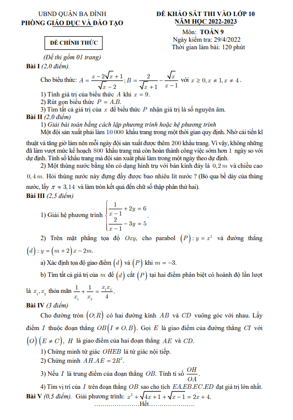 de khao sat toan thi vao 10 nam 2022 2023 phong gd dt ba dinh ha noi d