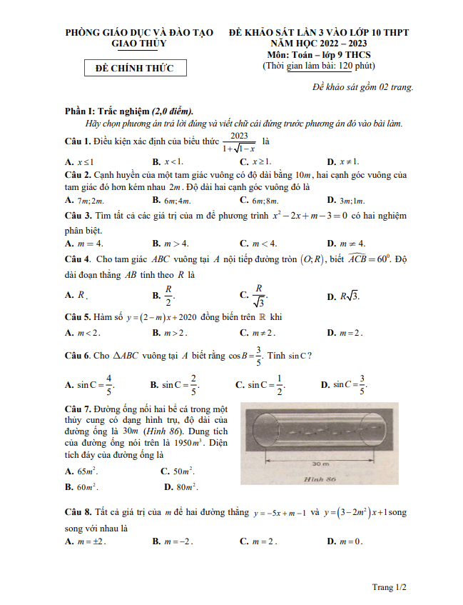 Đề khảo sát Toán vào 10 năm 2023 lần 3 phòng GD ĐT Giao Thuỷ Nam Định 2 de khao sat toan vao 10 nam 2023 lan 3 phong gd dt giao thuy nam dinh d