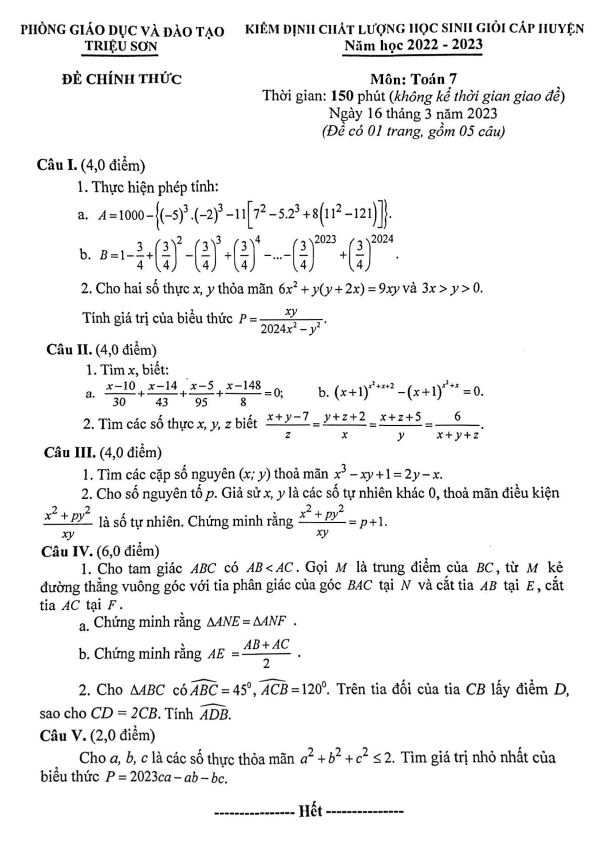 de kiem dinh hsg lop 7 mon toan nam 2022 2023 phong gd dt trieu son thanh hoa d