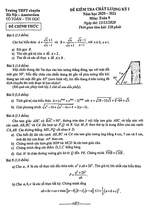 de kiem tra chat luong hoc ki 1 hk1 lop 9 mon toan nam 2020 e28093 2021 truong chuyen ha noi e28093 amsterdam d