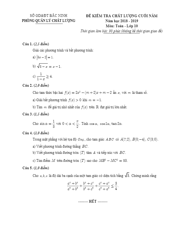 de kiem tra chat luong lop 10 mon toan nam 2018 2019 so gd dt bac ninh d