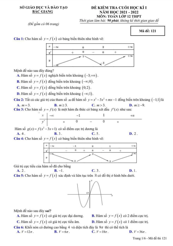 de kiem tra cuoi hoc ki 1 hk1 lop 12 mon toan nam 2021 2022 so gd dt bac giang d