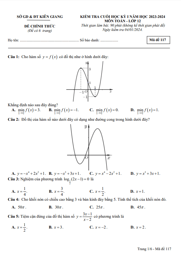 de kiem tra cuoi hoc ki 1 hk1 lop 12 mon toan nam 2023 2024 so gd dt kien giang d