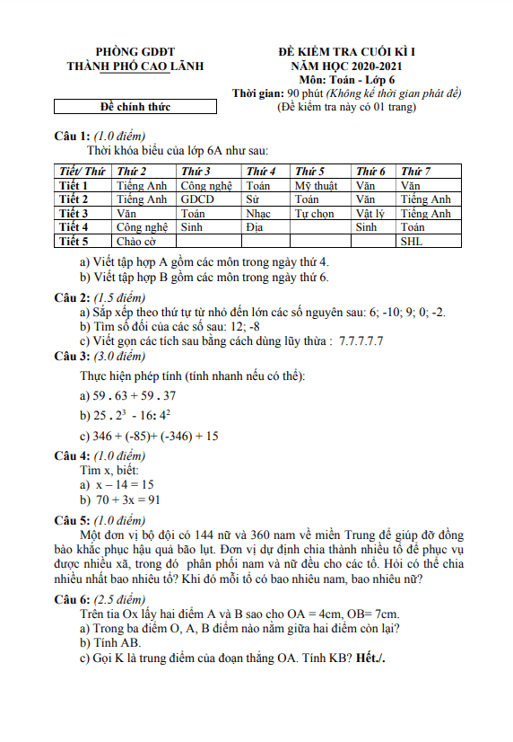 de kiem tra cuoi hoc ki 1 hk1 lop 6 mon toan nam 2020 2021 phong gd dt tp cao lanh dong thap d