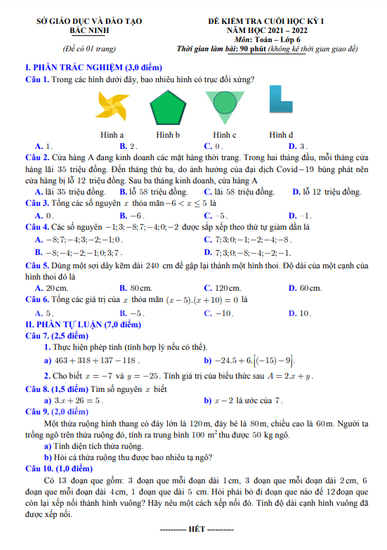 de kiem tra cuoi hoc ki 1 hk1 lop 6 mon toan nam 2021 2022 so gd dt bac ninh d