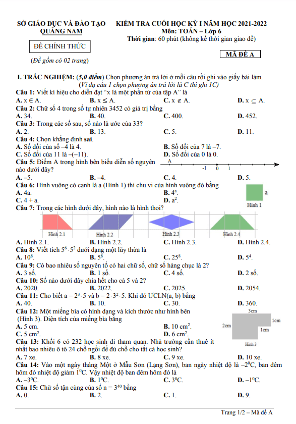 de kiem tra cuoi hoc ki 1 hk1 lop 6 mon toan nam 2021 2022 so gd dt quang nam d