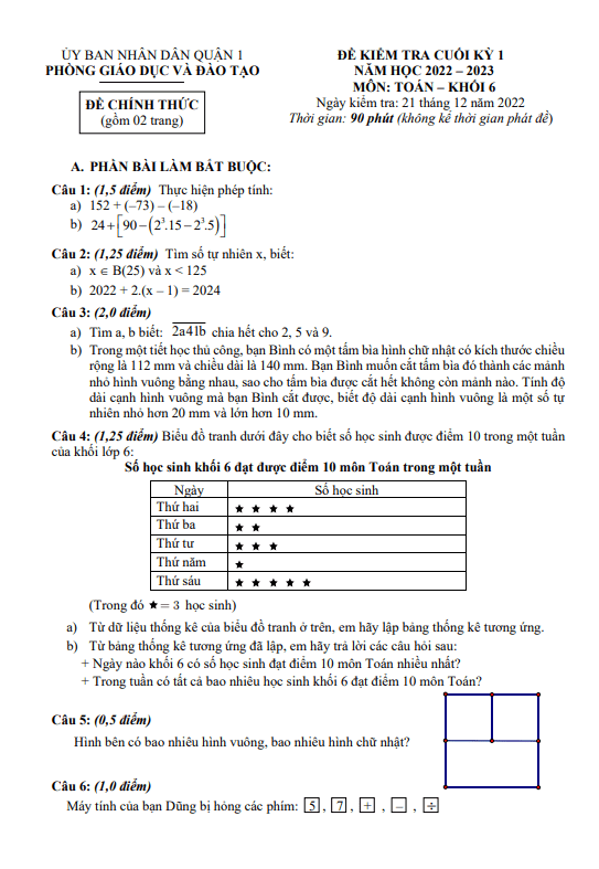 de kiem tra cuoi hoc ki 1 hk1 lop 6 mon toan nam 2022 2023 phong gd dt quan 1 tp hcm d