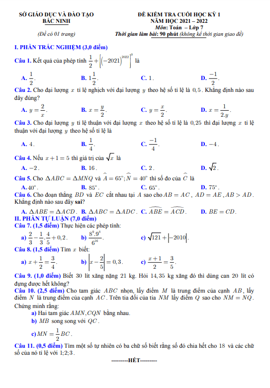 Đề kiểm tra cuối học kì 1 (HK1) lớp 7 môn Toán năm 2021 2022 sở GD ĐT Bắc Ninh 7 de kiem tra cuoi hoc ki 1 hk1 lop 7 mon toan nam 2021 2022 so gd dt bac ninh d