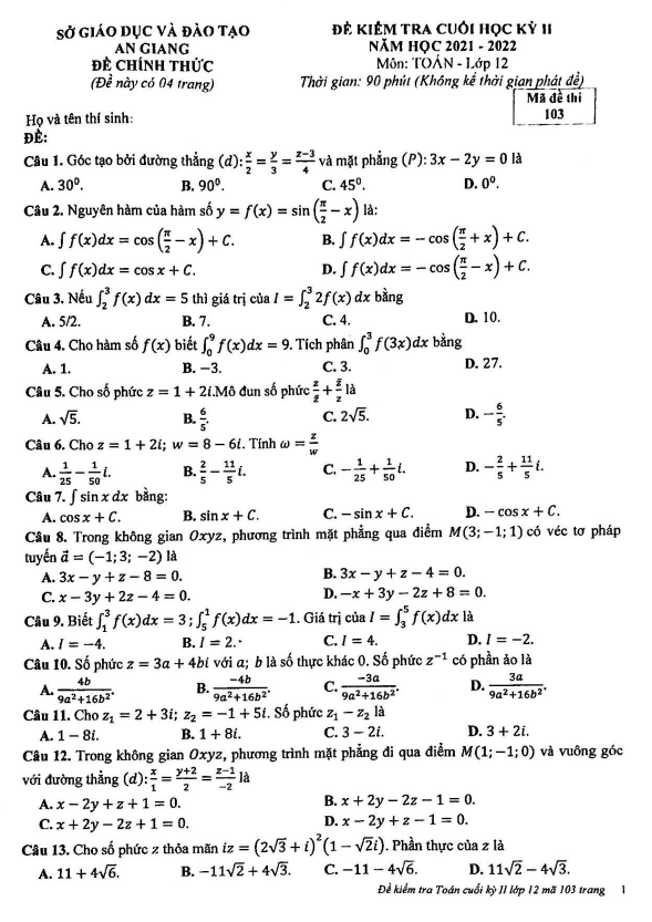 de kiem tra cuoi hoc ki 2 hk2 lop 12 mon toan nam 2021 2022 so gd dt an giang d