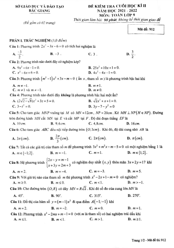 de kiem tra cuoi hoc ki 2 hk2 lop 9 mon toan nam 2021 2022 so gd dt bac giang d