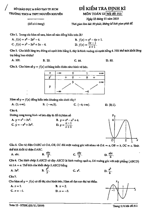 de kiem tra dinh ki lop 12 mon toan nam 2019 2020 truong nguyen khuyen tp hcm 03 11 2019 d