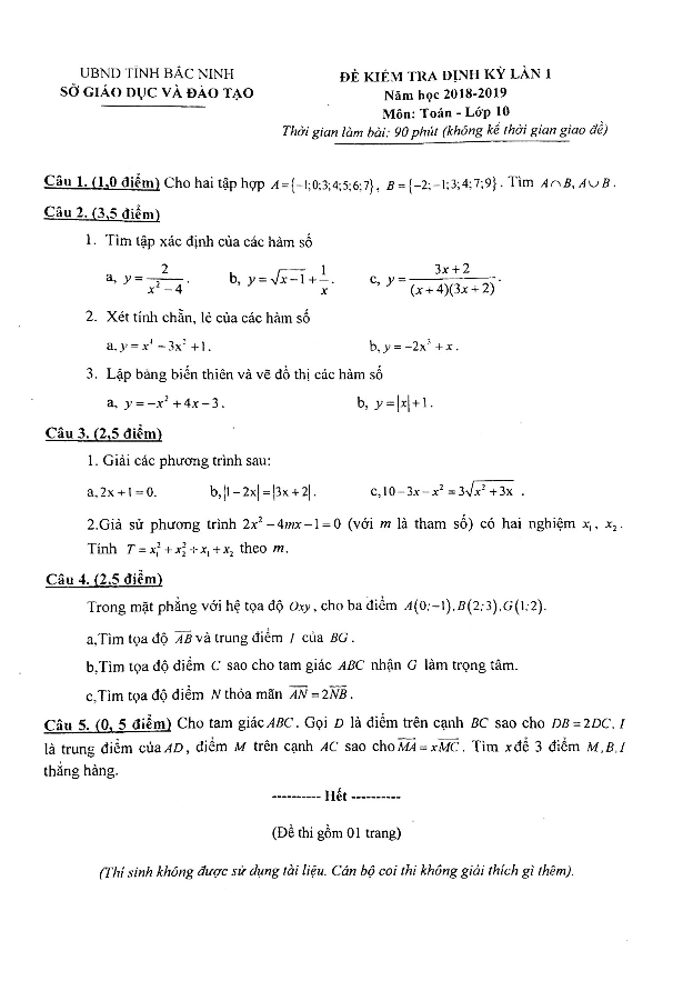 de kiem tra dinh ky lop 10 mon toan lan 1 nam 2018 2019 so gd va dt bac ninh d