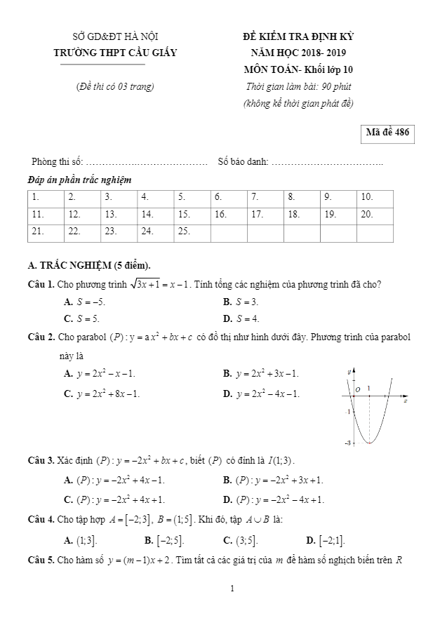 de kiem tra dinh ky lop 10 mon toan nam hoc 2018 2019 truong thpt cau giay ha noi d