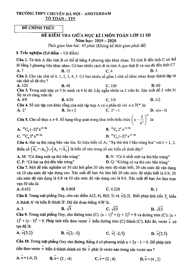 de kiem tra giua hki lop 11 mon toan nam 2019 2020 truong chuyen ha noi amsterdam d