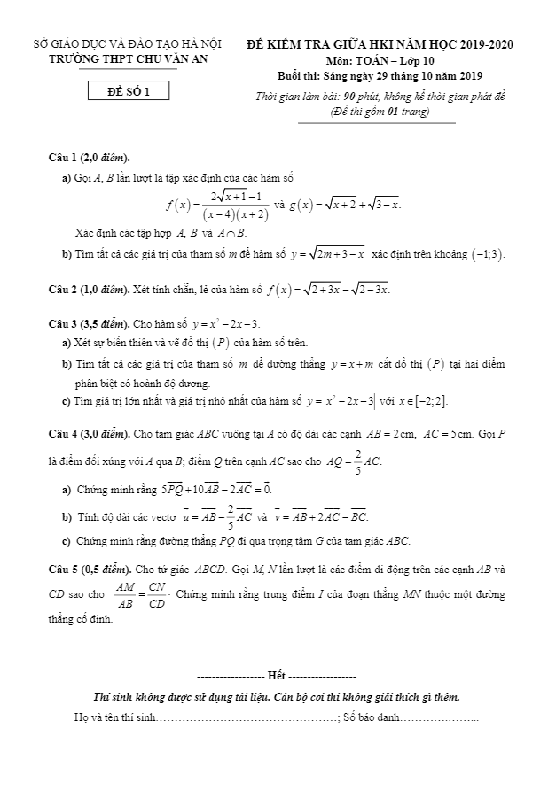 de kiem tra giua hoc ki 1 hk1 lop 10 mon toan nam 2019 2020 truong chu van an ha noi d