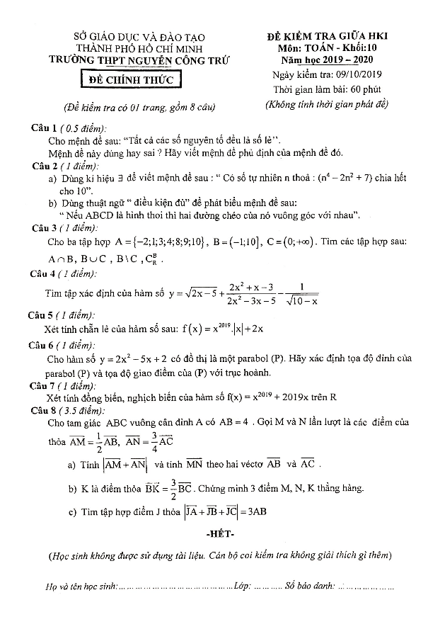 de kiem tra giua hoc ki 1 hk1 lop 10 mon toan nam 2019 2020 truong nguyen cong tru tp hcm d