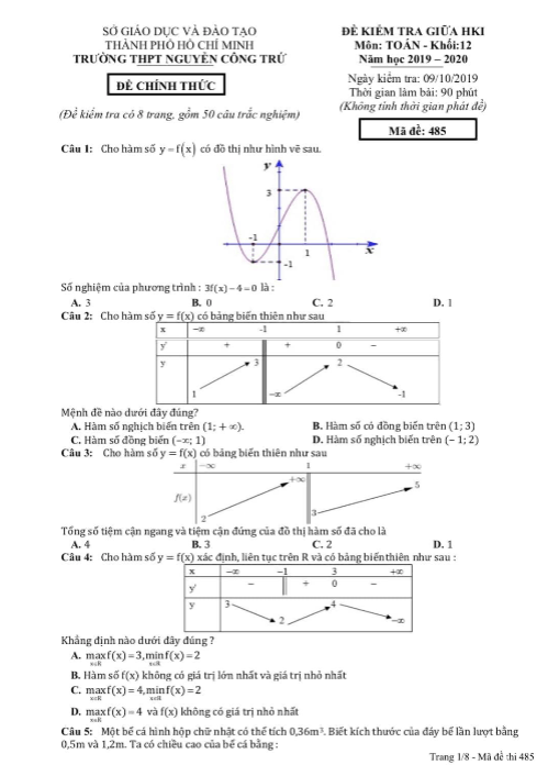 de kiem tra giua hoc ki 1 hk1 lop 12 mon toan nam 2019 2020 truong nguyen cong tru tp hcm d