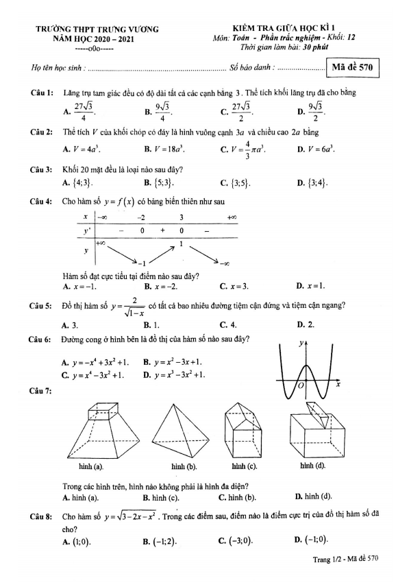de kiem tra giua hoc ki 1 hk1 lop 12 mon toan nam 2020 2021 truong thpt trung vuong tp hcm d