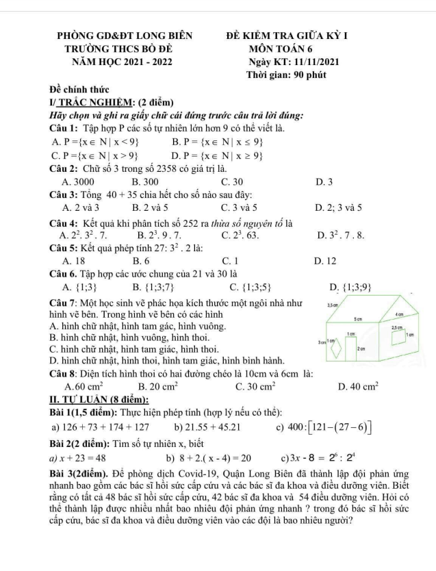 de kiem tra giua hoc ki 1 hk1 lop 6 mon toan nam 2021 2022 truong thcs bo de ha noi d