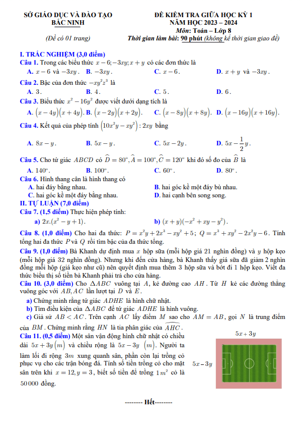 de kiem tra giua hoc ki 1 hk1 lop 8 mon toan nam 2023 2024 so gd dt bac ninh d