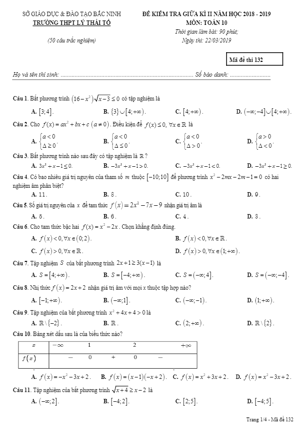 Đề kiểm tra giữa học kì 2 (HK2) lớp 10 môn Toán năm 2018 2019 trường Lý Thái Tổ Bắc Ninh 1 de kiem tra giua hoc ki 2 hk2 lop 10 mon toan nam 2018 2019 truong ly thai to bac ninh d