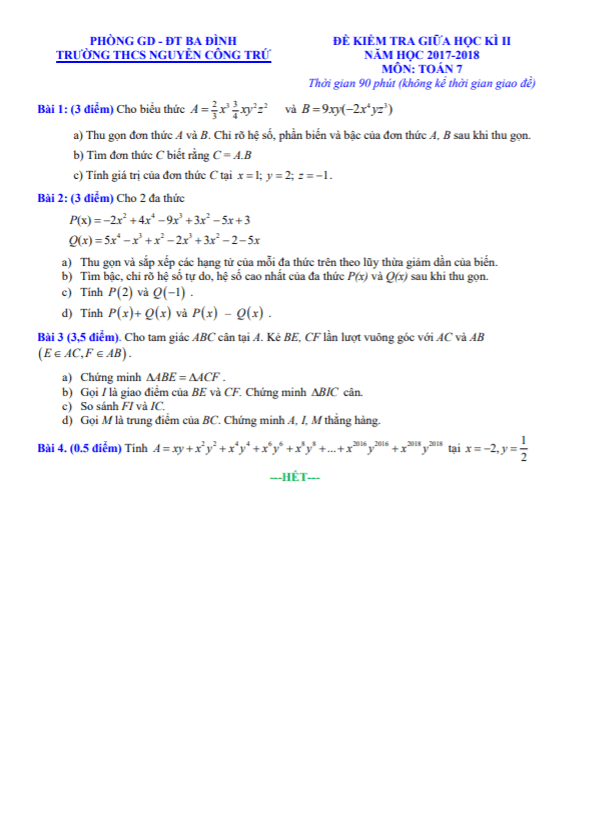 de kiem tra giua hoc ki 2 hk2 lop 7 mon toan nam 2017 2018 truong thcs nguyen cong tru ha noi d