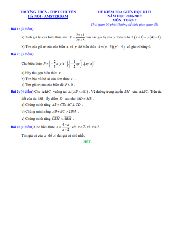 de kiem tra giua hoc ki 2 hk2 lop 7 mon toan nam 2018 2019 truong chuyen ha noi amsterdam d