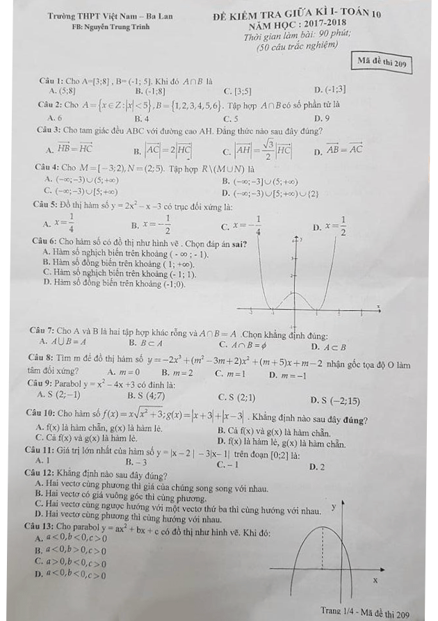 de kiem tra giua hoc ky i lop 10 mon toan nam hoc 2017 2018 truong thpt viet nam ba lan ha noi d