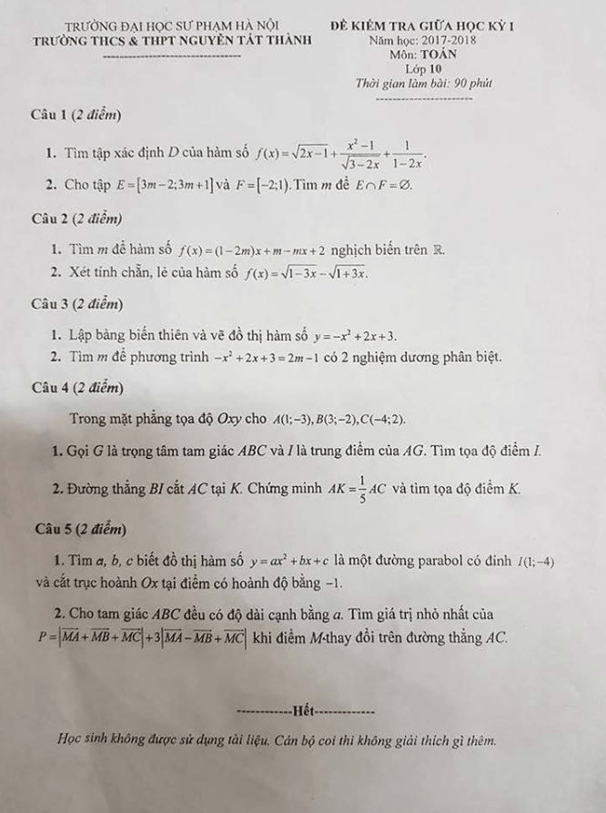 Đề kiểm tra giữa học kỳ I năm học 2017-2018 lớp 10 môn Toán trường THCS THPT Nguyễn Tất Thành Hà Nội 3 de kiem tra giua hoc ky i nam hoc 2017 2018 lop 10 mon toan truong thcs thpt nguyen tat thanh ha noi d