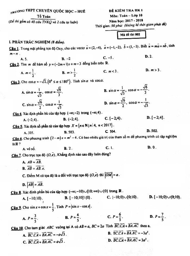 Đề kiểm tra HKI lớp 10 môn Toán năm học 2017 2018 trường THPT chuyên Quốc học Huế 5 de kiem tra hki lop 10 mon toan nam hoc 2017 2018 truong thpt chuyen quoc hoc hue d