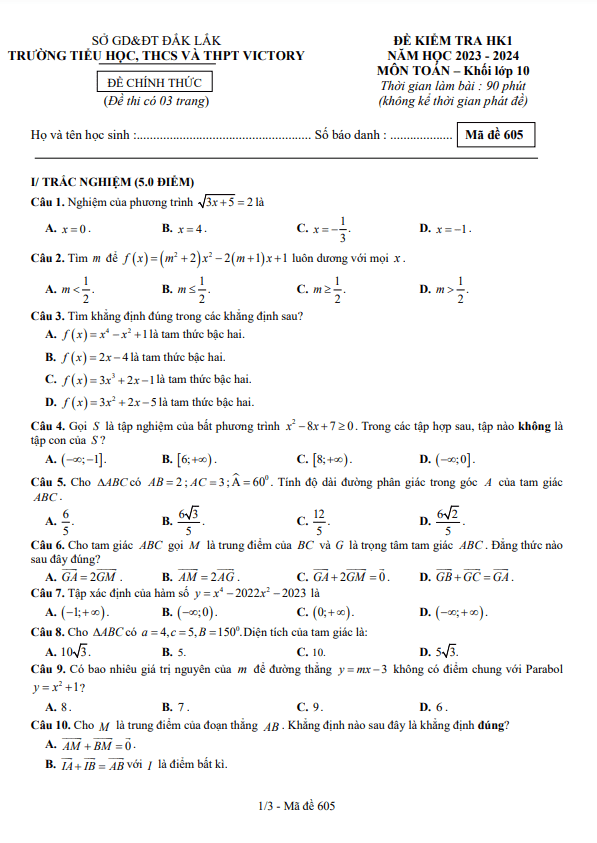 Đề kiểm tra học kì 1 (HK1) lớp 10 môn Toán năm 2023 2024 trường Victory Đắk Lắk 5 de kiem tra hoc ki 1 hk1 lop 10 mon toan nam 2023 2024 truong victory dak lak d