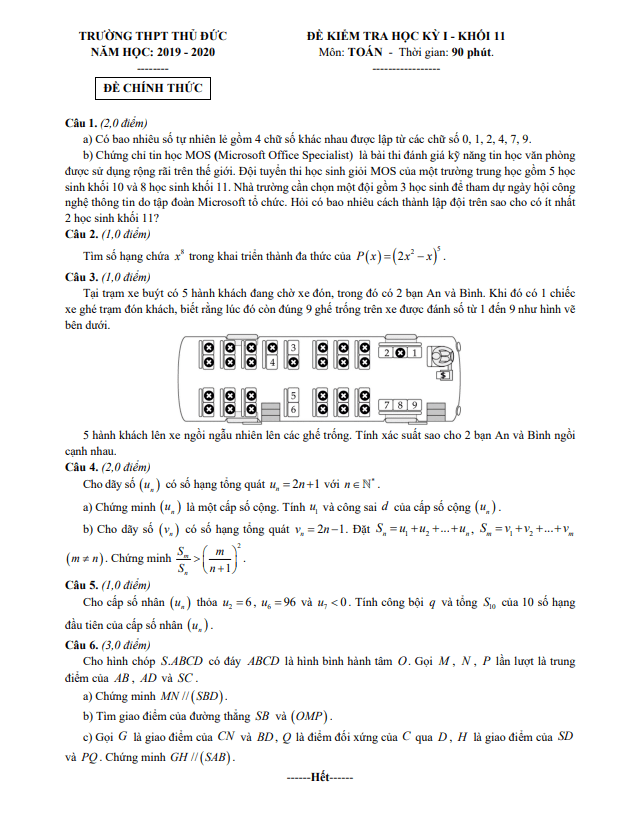 de kiem tra hoc ki 1 hk1 lop 11 mon toan nam 2019 2020 truong thpt thu duc tp hcm d