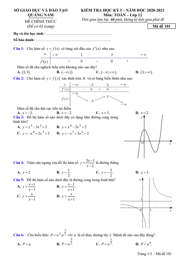 de kiem tra hoc ki 1 hk1 lop 12 mon toan nam 2020 2021 so gd dt quang nam d