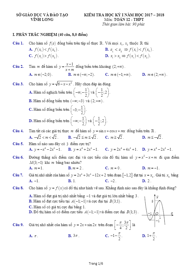 de kiem tra hoc ki 1 hk1 lop 12 mon toan nam hoc 2017 2018 so gd va dt vinh long d