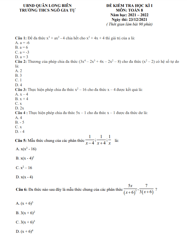 de kiem tra hoc ki 1 hk1 lop 8 mon toan nam 2021 2022 truong thcs ngo gia tu ha noi d