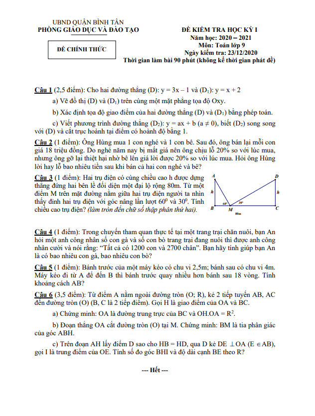 de kiem tra hoc ki 1 hk1 lop 9 mon toan nam 2020 2021 phong gd dt binh tan tp hcm d