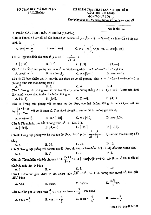 de kiem tra hoc ki 2 hk2 lop 10 mon toan nam 2018 2019 so gd dt bac giang d