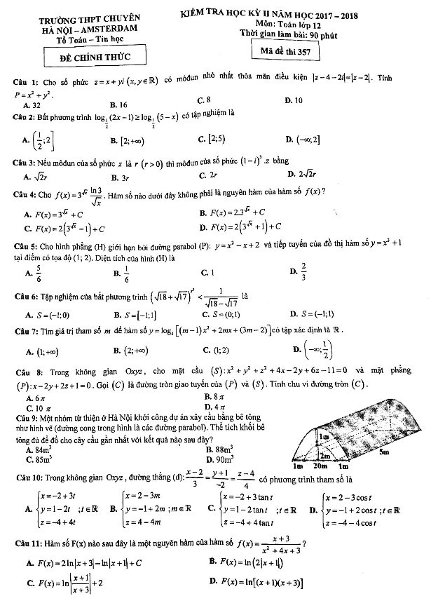 de kiem tra hoc ki 2 hk2 lop 12 mon toan nam 2017 2018 truong chuyen ha noi amsterdam d